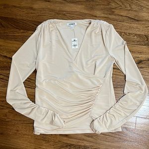 NWT Express long sleeve ruched shirt- Vneck- cream color- size XS